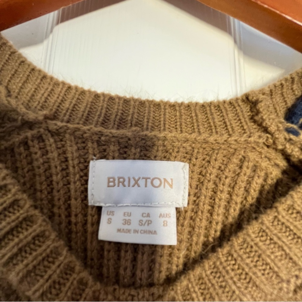 Brixton Tan and Navy Racing Striped Sweater Size Small - Picture 5 of 10